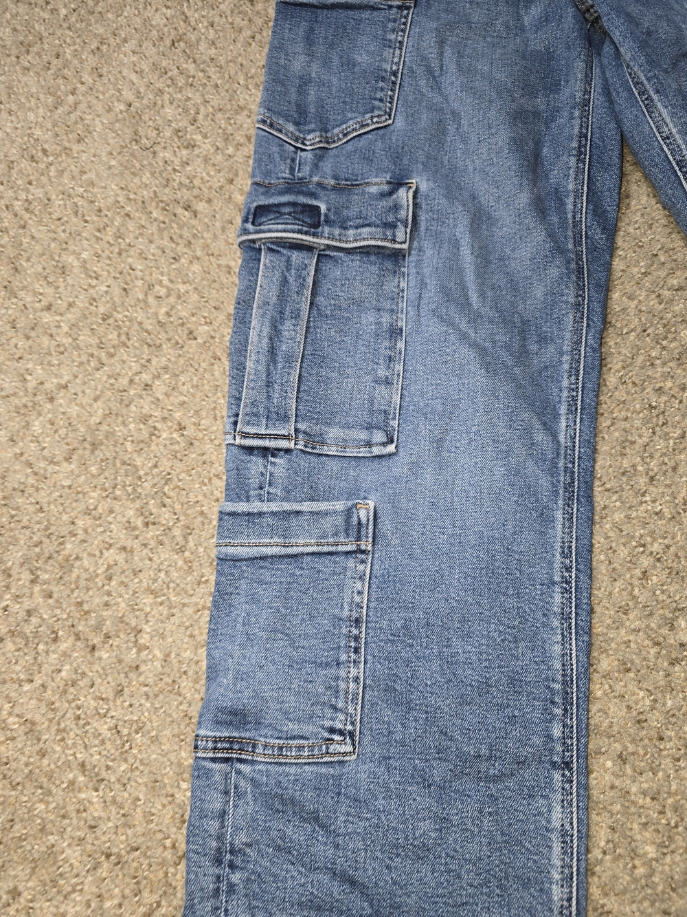 American Eagle High Rise Baggy Straight Blue Cargo Denim Jeans Size 4 - Picture 2 of 7